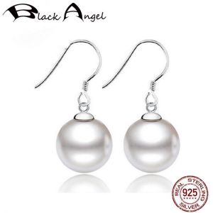 New Promotion Authentic 925 Sterling Silver Round 12mm Freshwater Pearl Drop Earrings For Women Wedding Jewelry