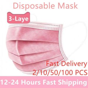 100pcs Mask Disposable Three-layer Nonwove Mask Anti Dust Mouth Mask Windproof Face Masks Mascarilla In Stock 24 Hours Fast Ship